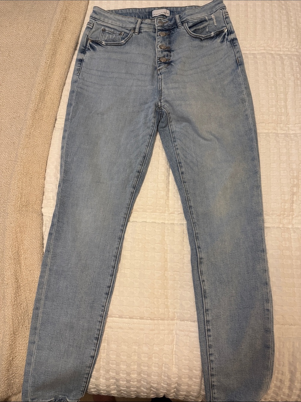 LOFT Light Blue High-Rise Button-Fly Skinny Jeans